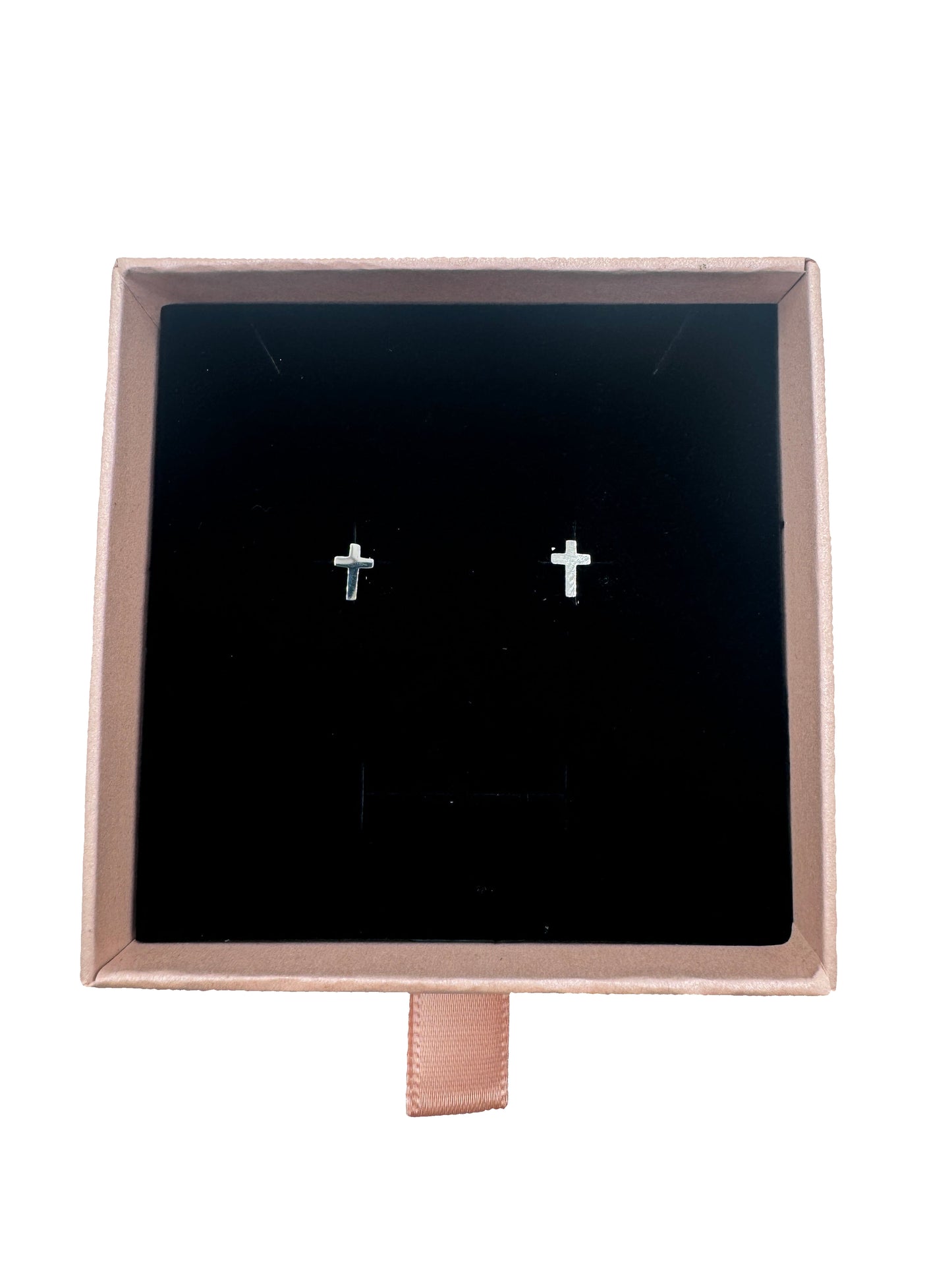 Black square with white plus signs inside a pink frame on a light gray background