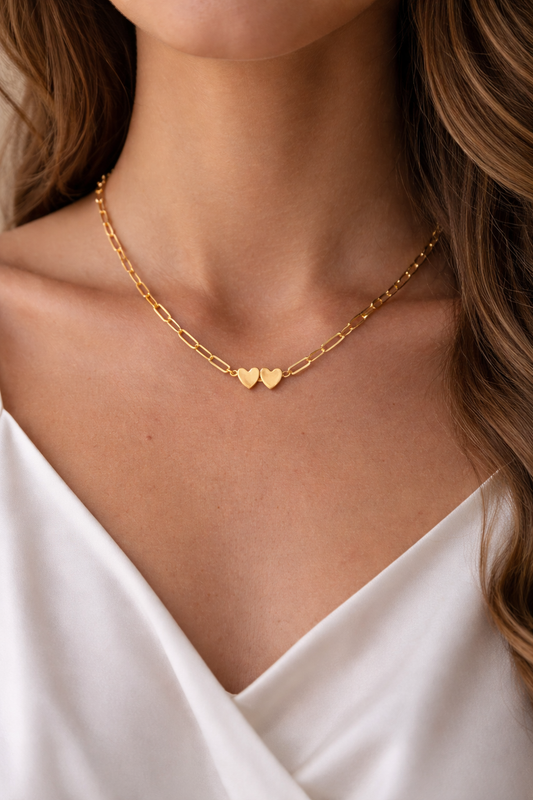 Twin Heart Paperclip Necklace