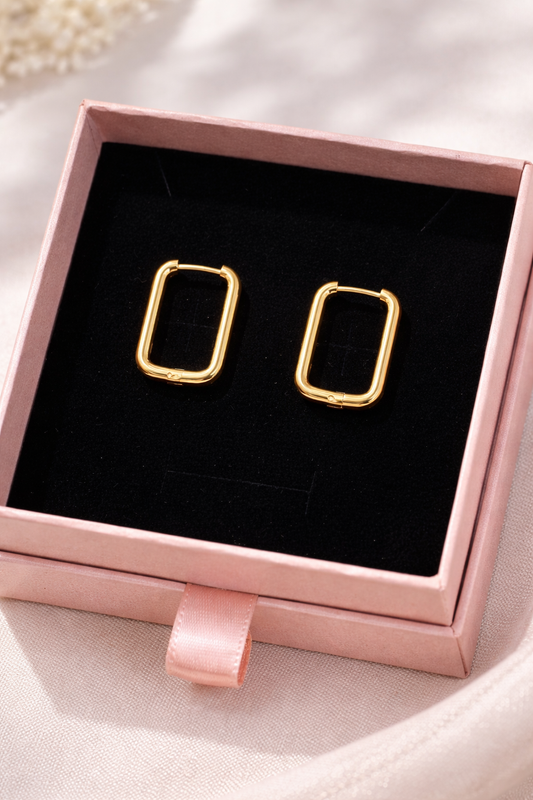 Rounded Rectangle Huggie Earrings